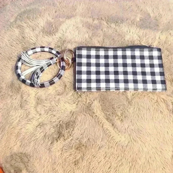 None Handbags - Buffalo Plaid Black+White Checkered Keychain Bangle Mimi Clutch Wallet Size